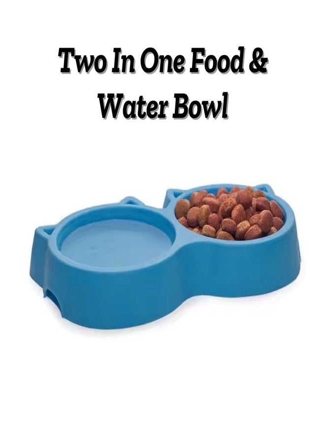 PET FUN وعاء طعام للحيوانات الأليفة من بيت فن، بتصميم وجه قطة مزدوج، 2 في 1 | طبق مزدوج مانع للانزلاق للطعام والماء | وعاء طعام متين من البلاستيك غير السام | مناسب للجراء والكلاب والقطط والقطط الصغيرة (أزرق، 400 مل) | عبوة من 4 قطع - Image 2